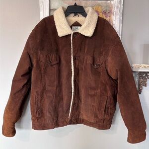 Vtg 90s Ash Creek Trading Genuine Leather Sherpa Style Bomber Jacket Size 2XL